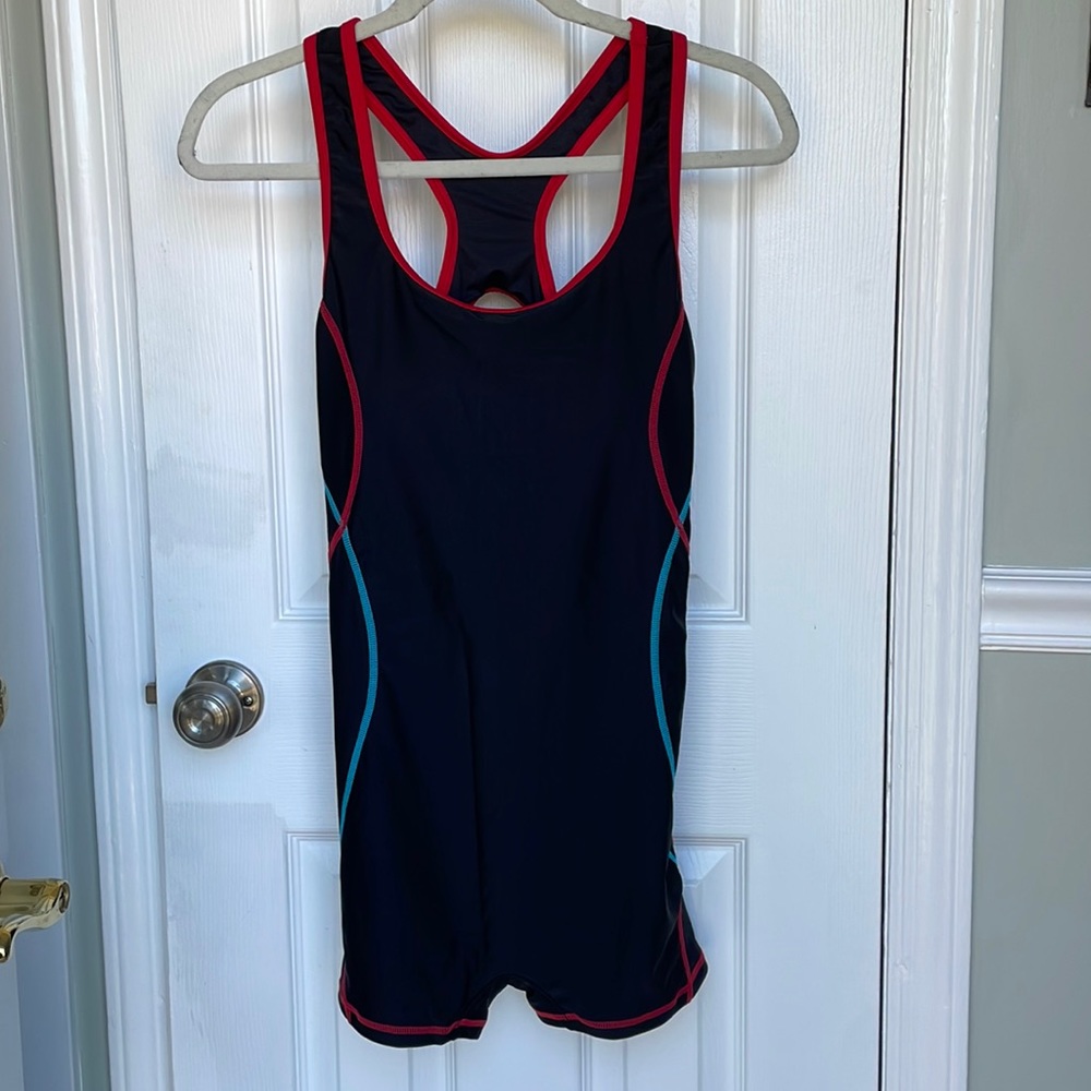One piece boy leg sport bathing suit UPF 50+